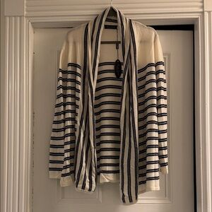 Claudia Nicole navy and white Striped Open Front cashmere Cardigan